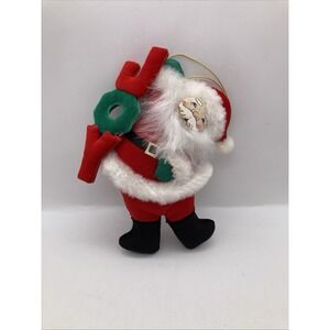 Vintage Anna Lee Santa Ornament Holding JOY Letters Hanging Hand Painted